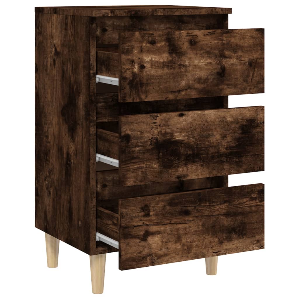 Comodino con Gambe in Legno Massello Rovere Fumo 40x35x69 cm - homemem39