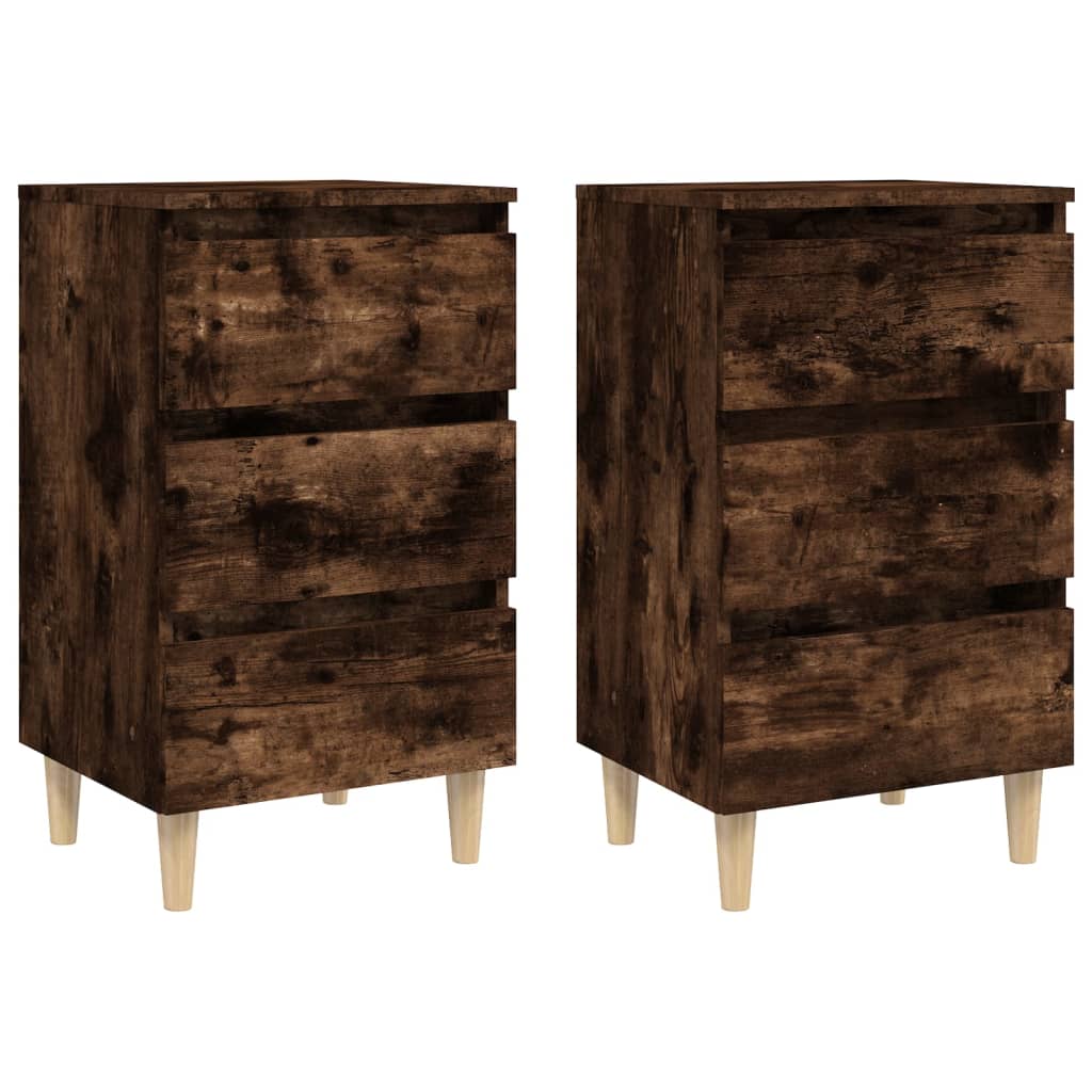 Comodini con Gambe in Legno Massello 2pz Rovere Fumo 40x35x69cm - homemem39