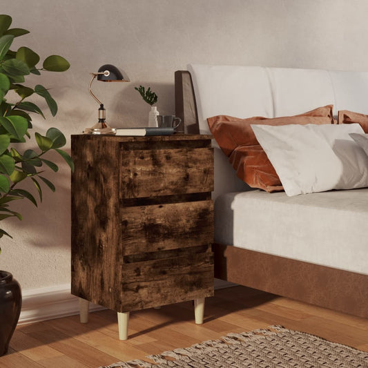 Comodini con Gambe in Legno Massello 2pz Rovere Fumo 40x35x69cm - homemem39