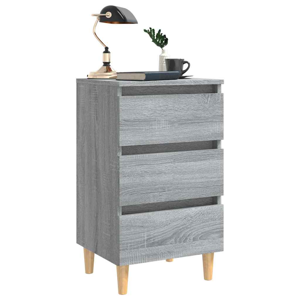 Comodino con Gambe in Legno Massello Grigio Sonoma 40x35x69 cm | homemem39