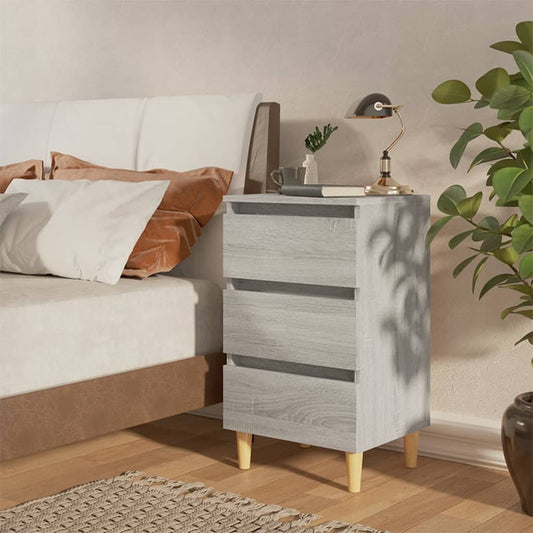 Comodino con Gambe in Legno Massello Grigio Sonoma 40x35x69 cm - homemem39