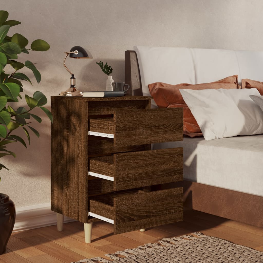 Comodino con Gambe in Legno Massello Rovere Marrone 40x35x69 cm - homemem39