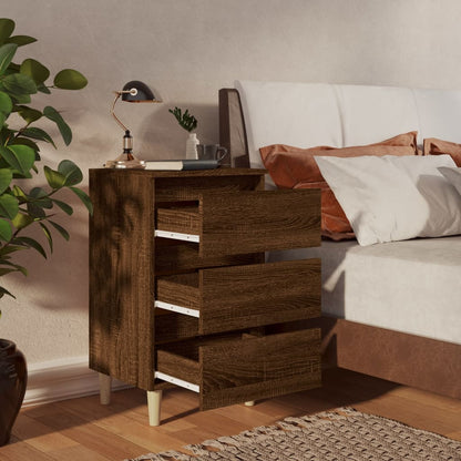 Comodino con Gambe in Legno Massello Rovere Marrone 40x35x69 cm - homemem39