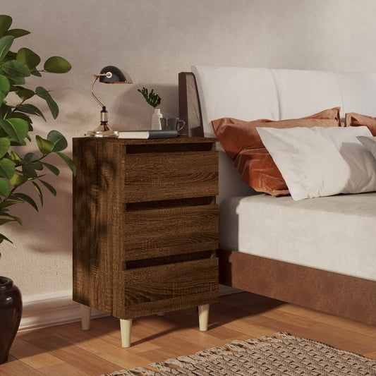 Comodino con Gambe in Legno Massello Rovere Marrone 40x35x69 cm - homemem39