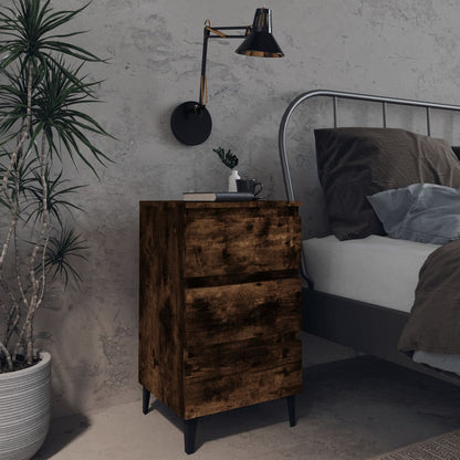 Comodino con Gambe in Metallo Rovere Fumo 40x35x69 cm - homemem39