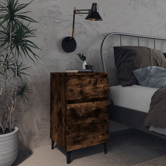 Comodino con Gambe in Metallo Rovere Fumo 40x35x69 cm - homemem39