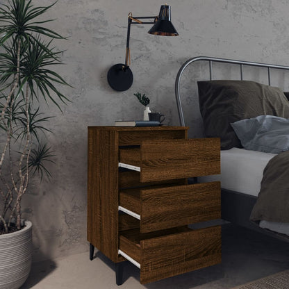 Bedside table with brown oak metal legs 40x35x69 cm