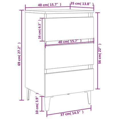 Bedside table with brown oak metal legs 40x35x69 cm