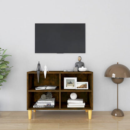 Mobile TV con Gambe in Legno Massello Rovere Fumo 69,5x30x50 cm - homemem39