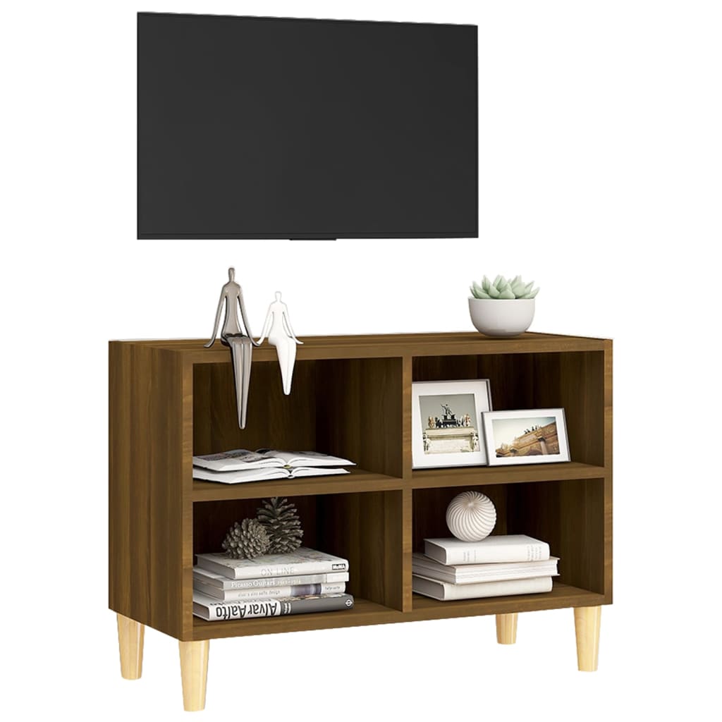 Mobile TV Gambe in Legno Massello Rovere Marrone 69,5x30x50 cm - homemem39