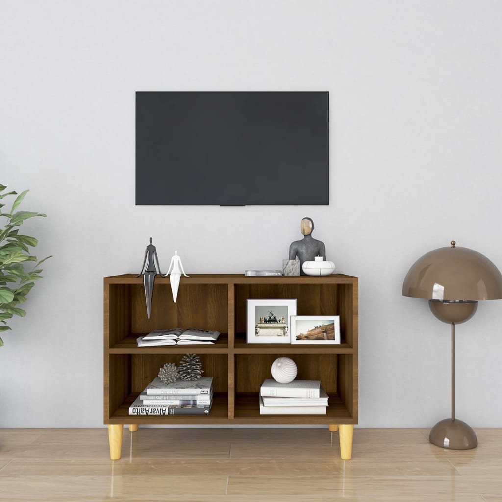 Mobile TV Gambe in Legno Massello Rovere Marrone 69,5x30x50 cm - homemem39