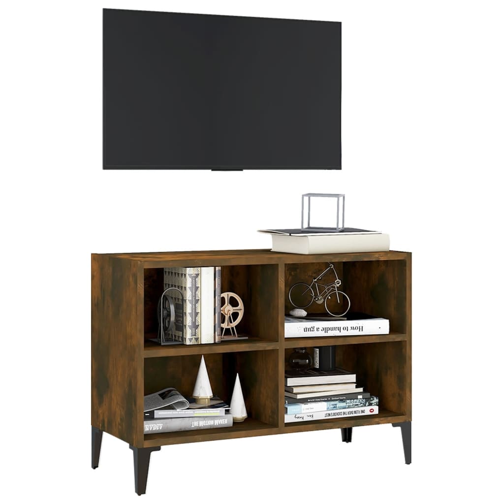 Mobile TV con Gambe in Metallo Rovere Fumo 69,5x30x50 cm - homemem39
