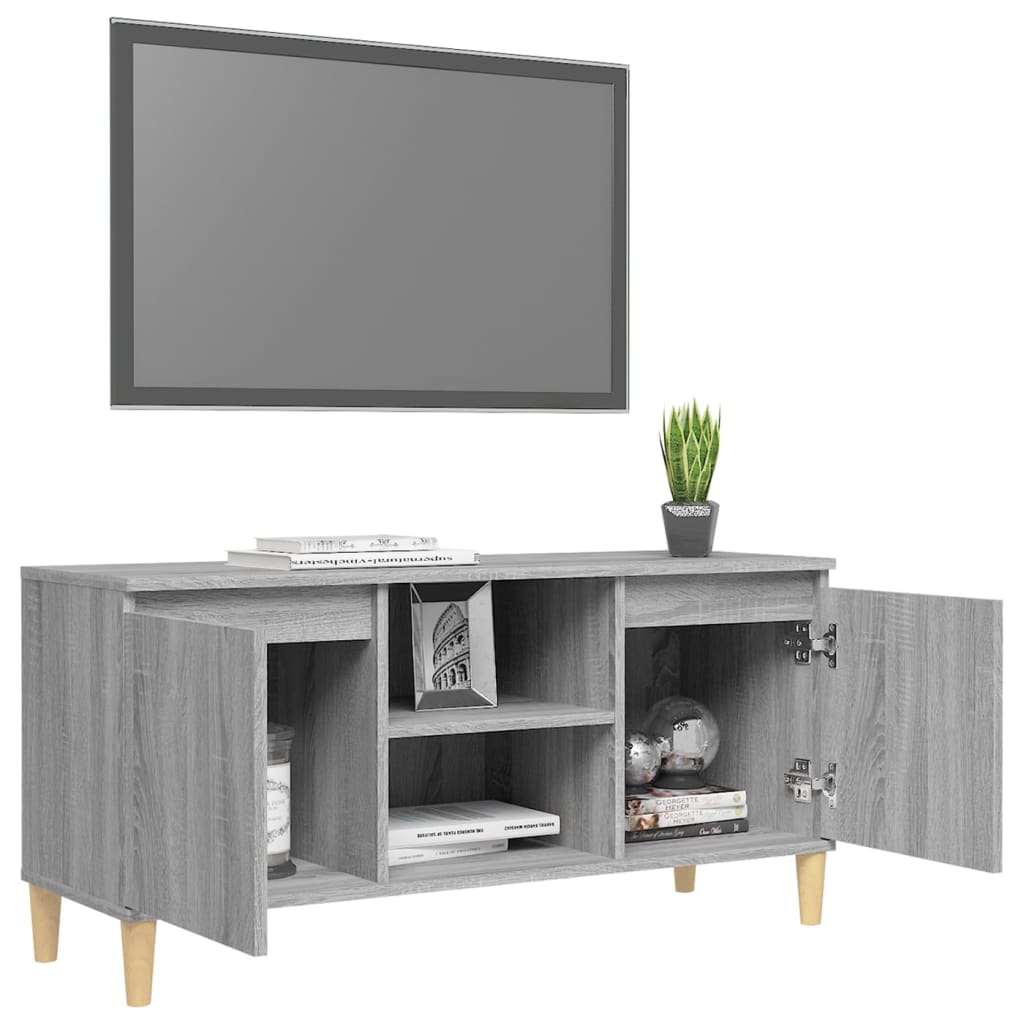 Mobile TV Gambe in Legno Massello Grigio Sonoma 103,5x35x50 cm - homemem39