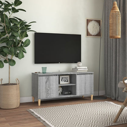Mobile TV Gambe in Legno Massello Grigio Sonoma 103,5x35x50 cm - homemem39