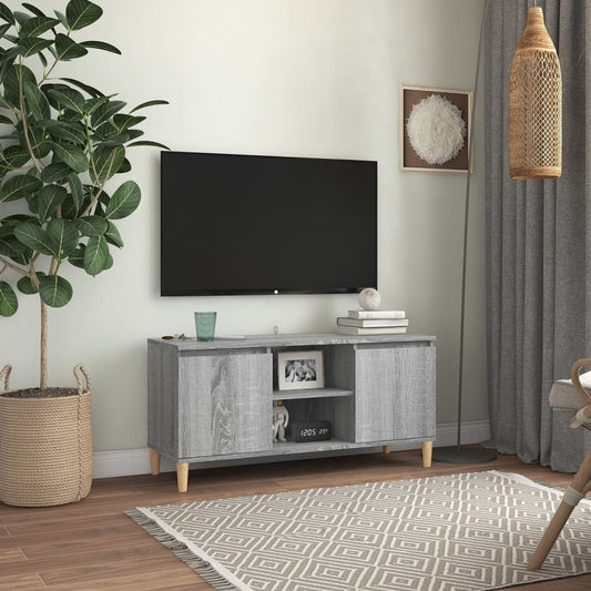 Mobile TV Gambe in Legno Massello Grigio Sonoma 103,5x35x50 cm - homemem39