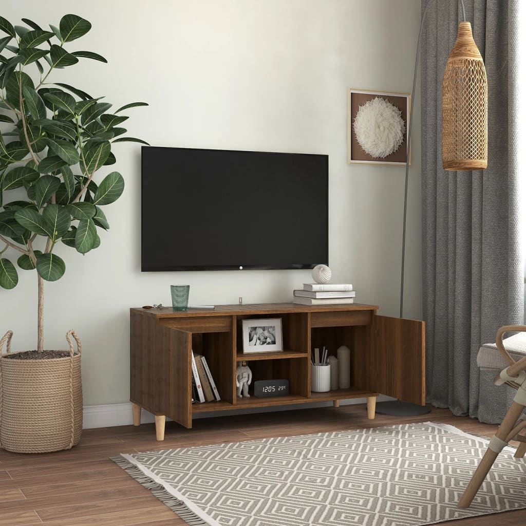 Mobile TV Gambe in Legno Marrone Rovere 103,5x35x50 cm - homemem39