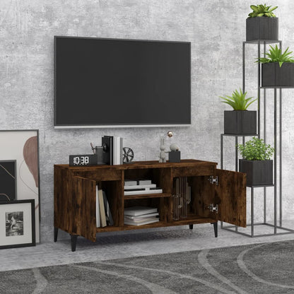 Mobile TV con Gambe in Metallo Rovere Fumo 103,5x35x50 cm - homemem39