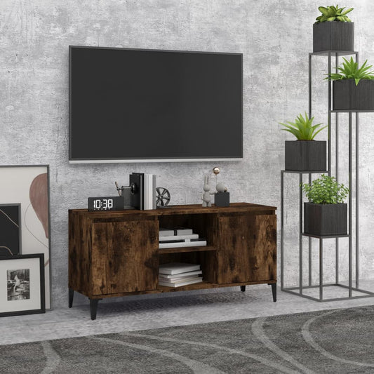 Mobile TV con Gambe in Metallo Rovere Fumo 103,5x35x50 cm - homemem39