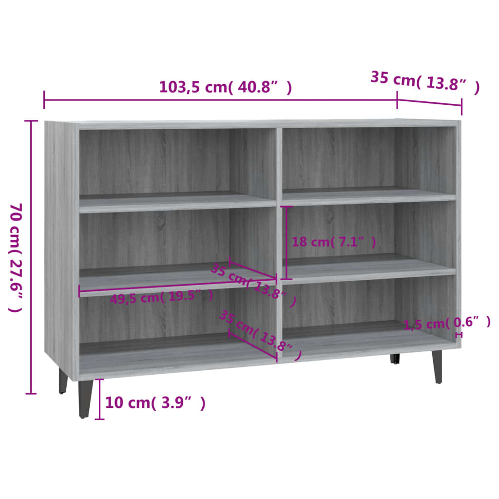 Credenza Grigio Sonoma 103,5x35x70 cm in Truciolato - homemem39