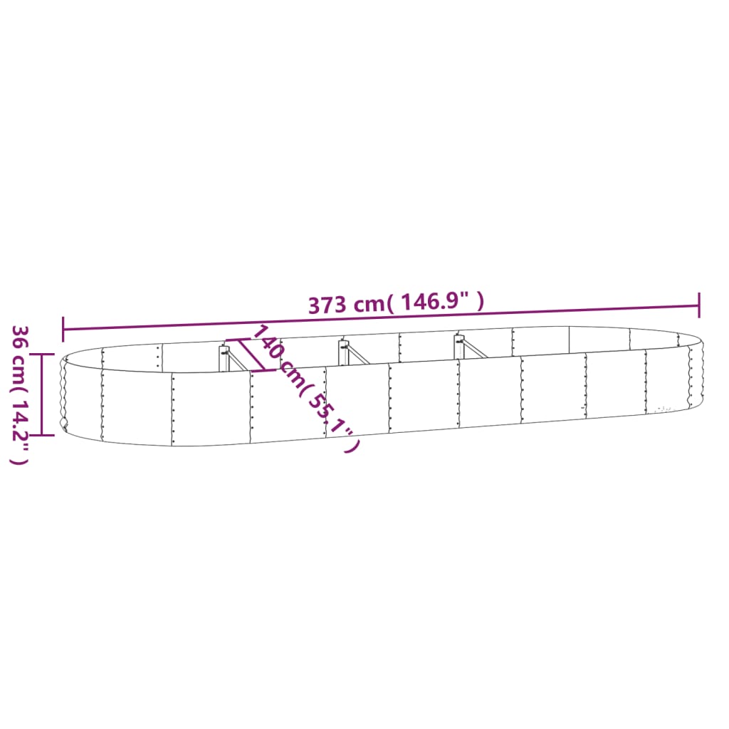 Letto Giardino Acciaio Zincato 373x140x36 cm Marrone | homemem39
