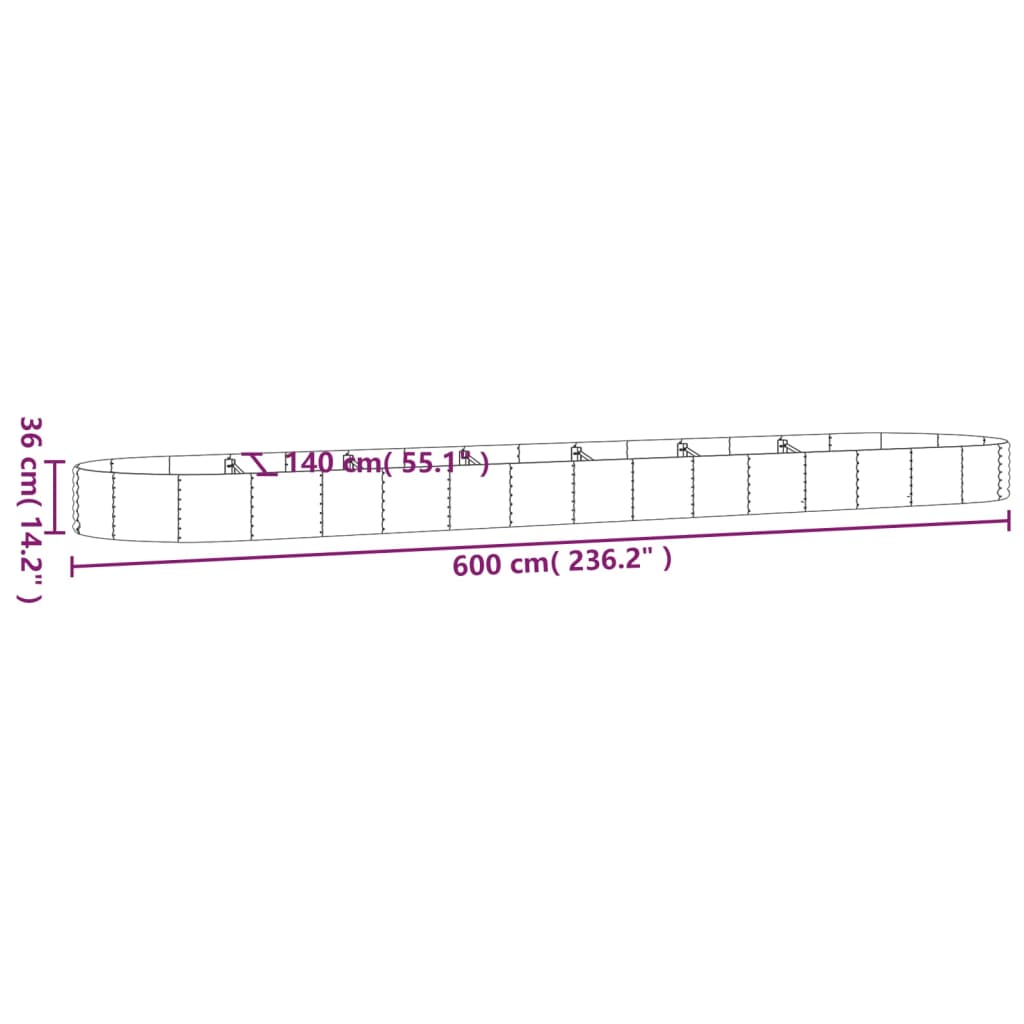 Letto Giardino Acciaio Zincato 600x140x36 cm Marrone | homemem39