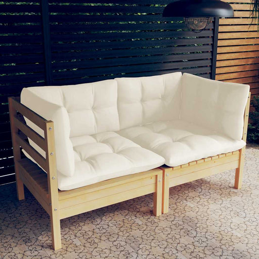Divano da Giardino a 2 Posti con Cuscini Crema Massello di Pino | homemem39