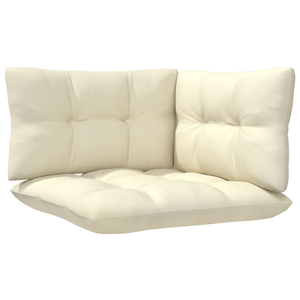 Set Salotto da Giardino 3 pz con Cuscini Crema Legno di Pino