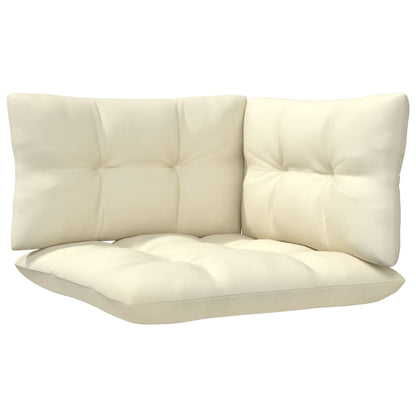 Set Salotto da Giardino 3 pz con Cuscini Crema Legno di Pino