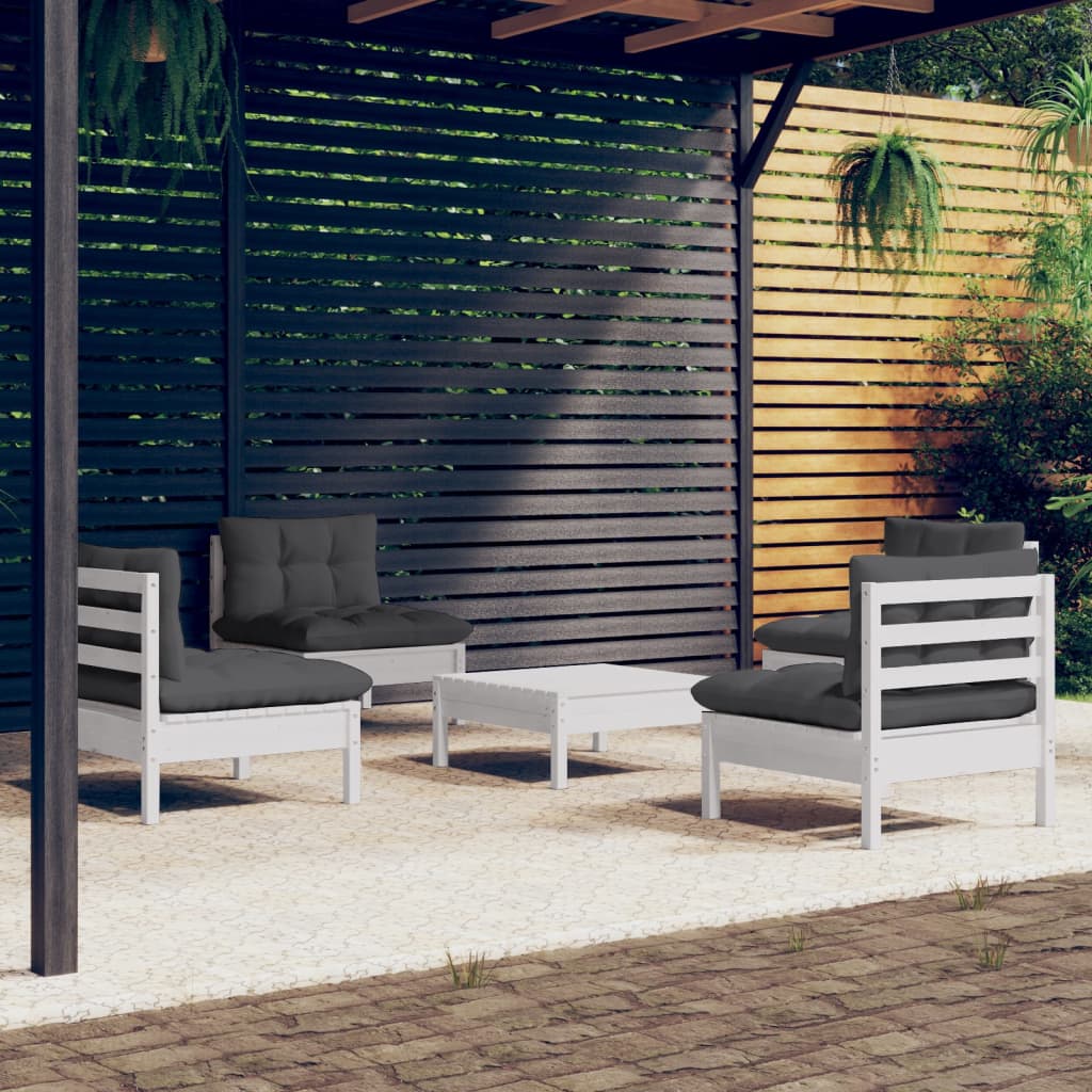 Set Divani da Giardino 5 pz con Cuscini Antracite Legno di Pino - homemem39