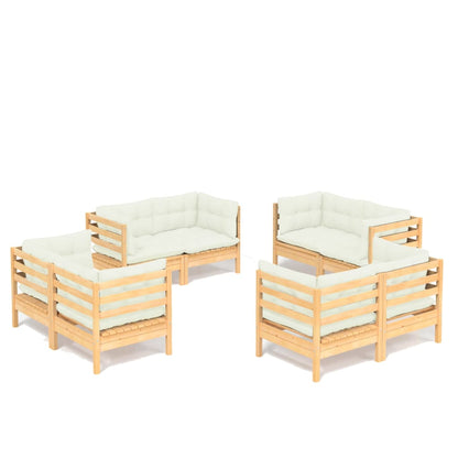 Set Salotto da Giardino 8 pz con Cuscini Crema in Legno di Pino