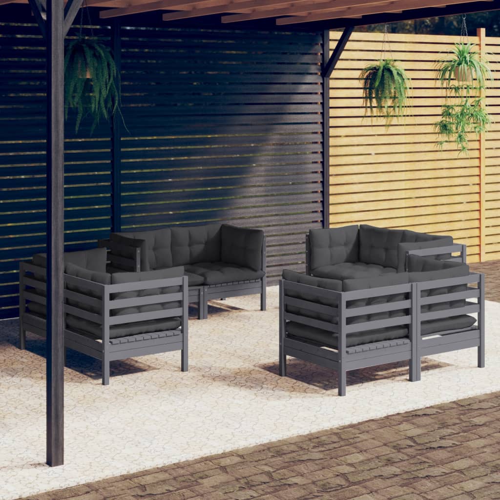 Set Divani da Giardino 8 pz con Cuscini Antracite Legno di Pino - homemem39