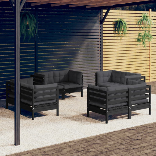 Set Divani da Giardino 8 pz con Cuscini Antracite Legno di Pino - homemem39