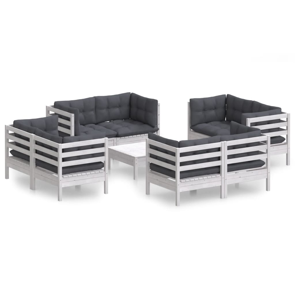 Set Divani da Giardino 9 pz e Cuscini Antracite Legno di Pino