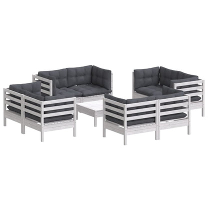 Set Divani da Giardino 9 pz e Cuscini Antracite Legno di Pino