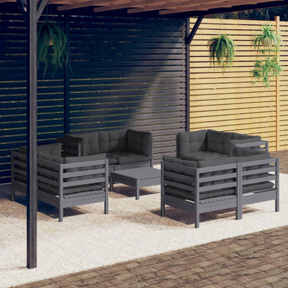 Set Divani da Giardino 9 pz con Cuscini Antracite Legno di Pino - homemem39