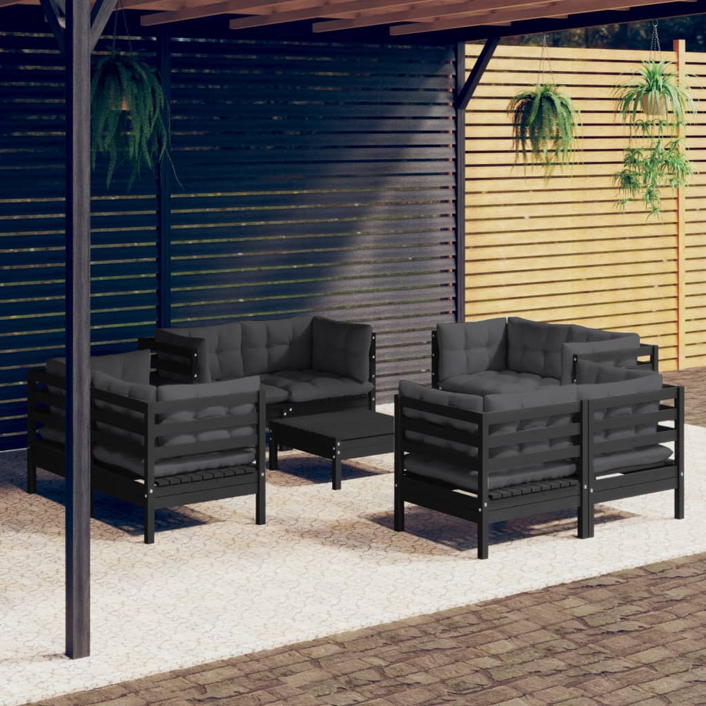 Set Divani da Giardino 9 pz con Cuscini Antracite Legno di Pino - homemem39