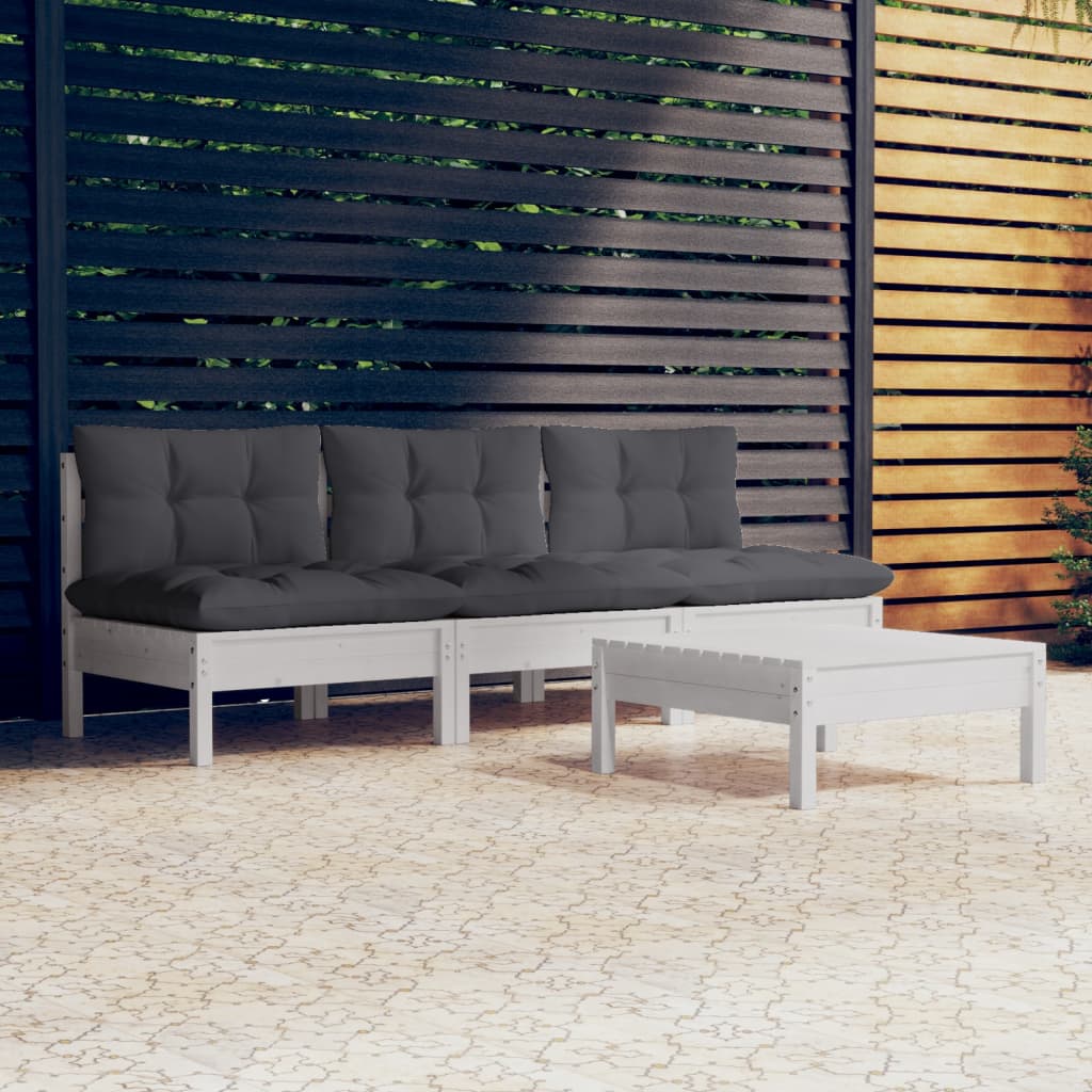 Set Divani da Giardino 4 pz con Cuscini Antracite Legno di Pino - homemem39