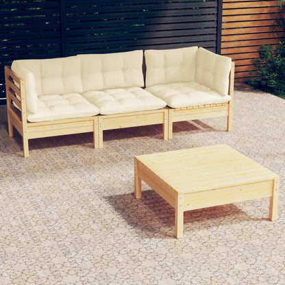Set Salotto da Giardino 4 pz con Cuscini Crema in Legno di Pino - homemem39