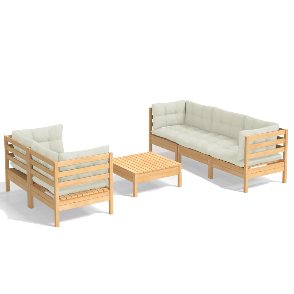 Set Salotto da Giardino 6 pz con Cuscini Crema Legno di Pino | homemem39