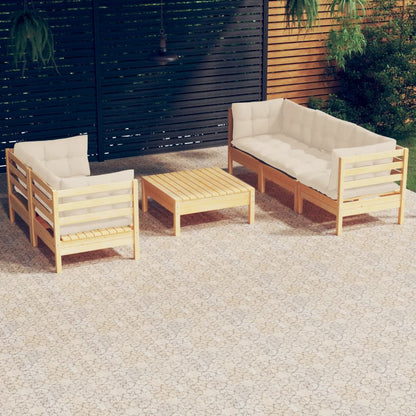 Set Salotto da Giardino 6 pz con Cuscini Crema Legno di Pino | homemem39