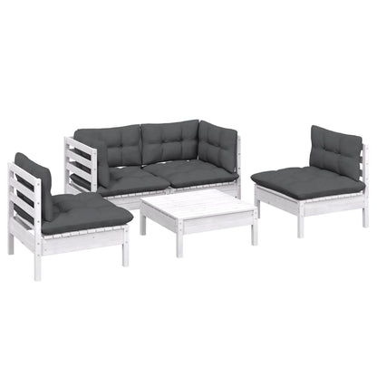Set Salotto da Giardino 5pz con Cuscini Legno Massello di Pino - homemem39