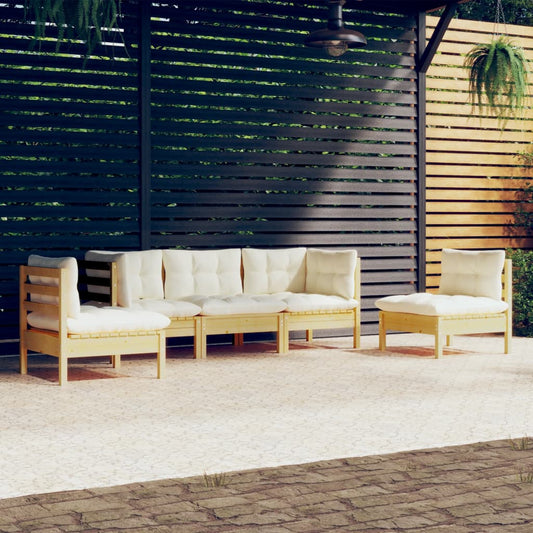 Set Divani da Giardino 5 pz con Cuscini Crema in Massello di Pino | homemem39