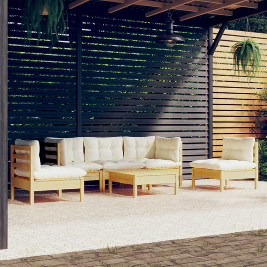 Set Divani da Giardino 6 pz con Cuscini Crema in Massello di Pino | homemem39