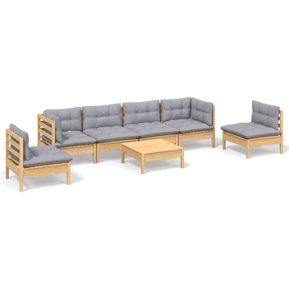Set Divani da Giardino 7 pz con Cuscini Grigi Massello di Pino