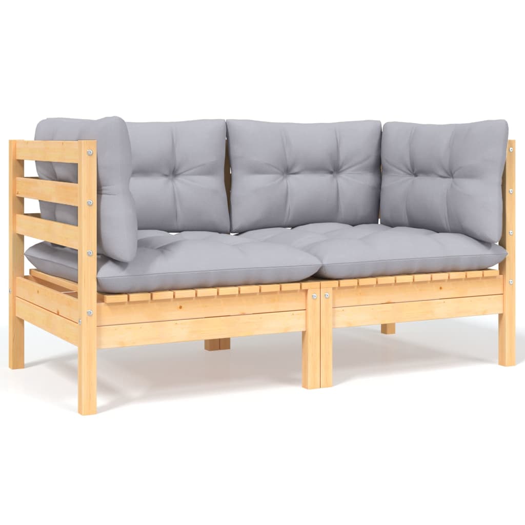Set Divani da Giardino 7 pz con Cuscini Grigi Massello di Pino | homemem39