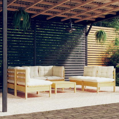 Set Divani da Giardino 7 pz con Cuscini Crema in Massello di Pino | homemem39