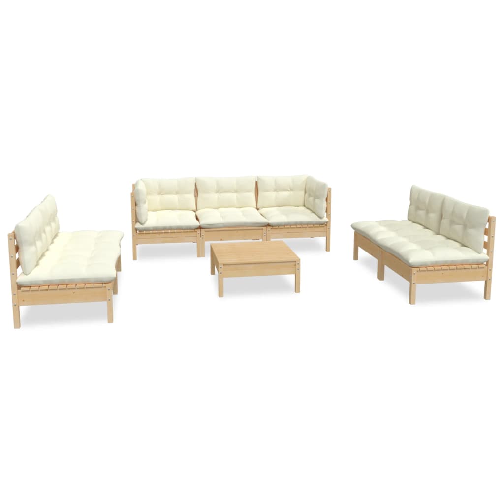 Set Divani da Giardino 8 pz con Cuscini Crema in Massello di Pino | homemem39
