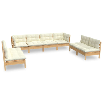 Set Divani da Giardino 8 pz con Cuscini Crema in Massello di Pino | homemem39