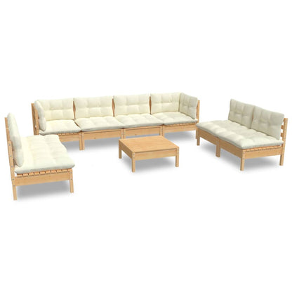 Set Divani da Giardino 9 pz con Cuscini Crema in Massello di Pino | homemem39