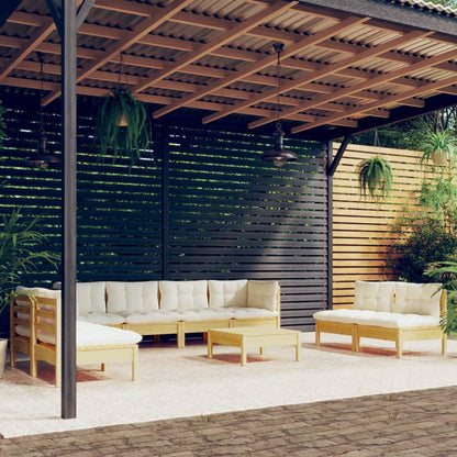 Set Divani da Giardino 9 pz con Cuscini Crema in Massello di Pino | homemem39